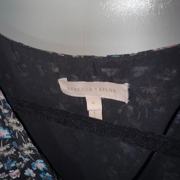 Rebecca Taylor Zelma Floral Silk Dress Size 8 Black Blue Pink V‑Neck Long Sleeve - Picture 11 of 15